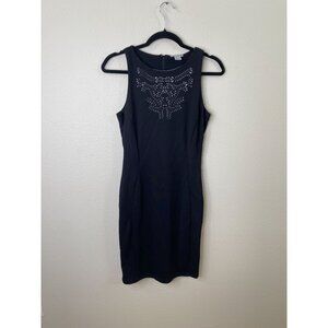 H&M Black Sleeveless Sheath Dress Laser-Cut Floral Detail S Polyester Pencil